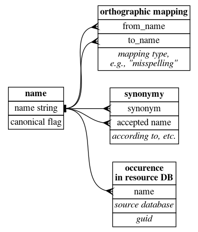 Orthographic elements ER diagram